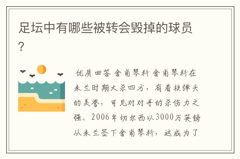 足坛中有哪些被转会毁掉的球员？