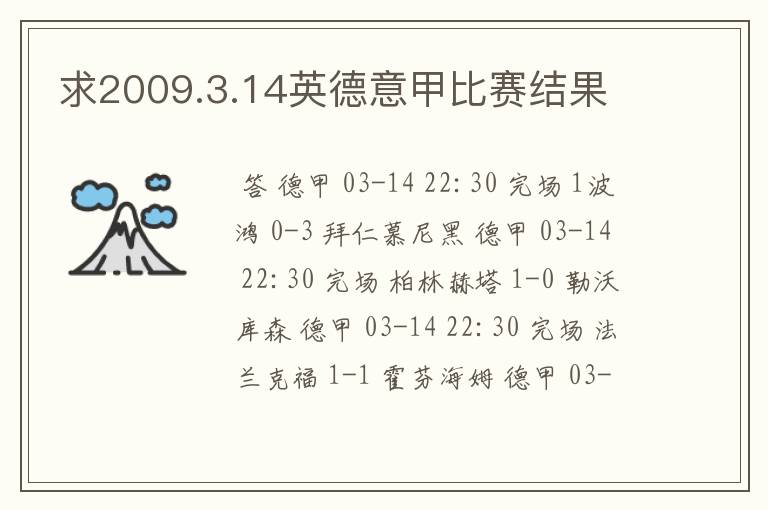 求2009.3.14英德意甲比赛结果