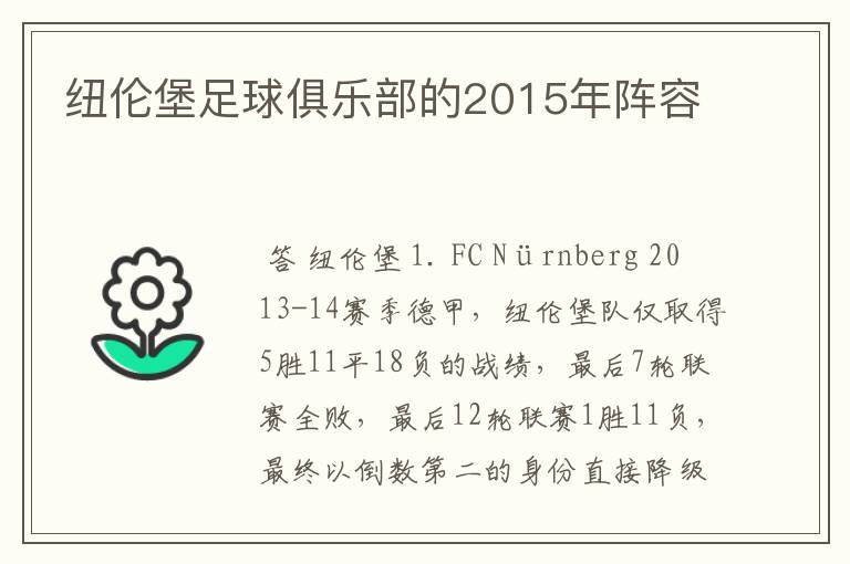 纽伦堡足球俱乐部的2015年阵容