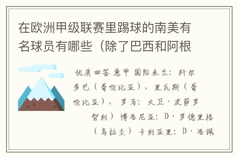 在欧洲甲级联赛里踢球的南美有名球员有哪些（除了巴西和阿根廷）？各效力哪个球队？人又各是哪个国家的？