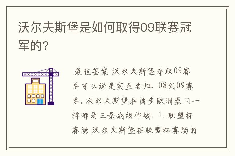 沃尔夫斯堡是如何取得09联赛冠军的?