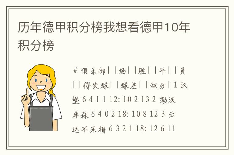 历年德甲积分榜我想看德甲10年积分榜