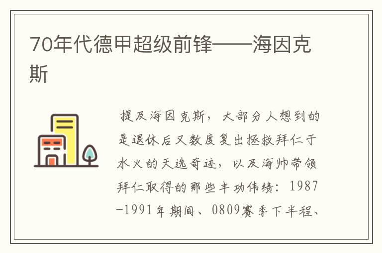 70年代德甲超级前锋——海因克斯