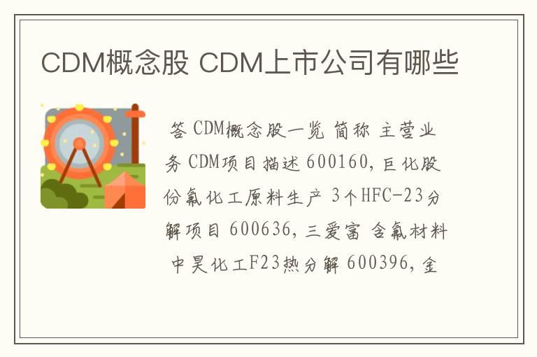 CDM概念股 CDM上市公司有哪些