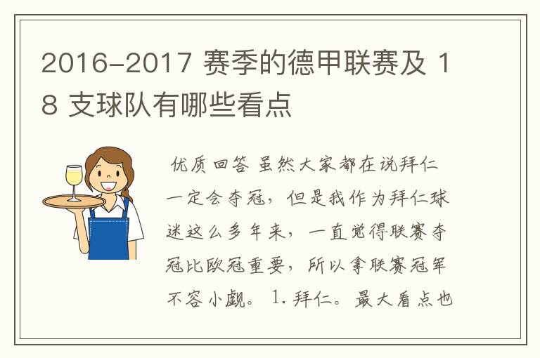 2016-2017 赛季的德甲联赛及 18 支球队有哪些看点