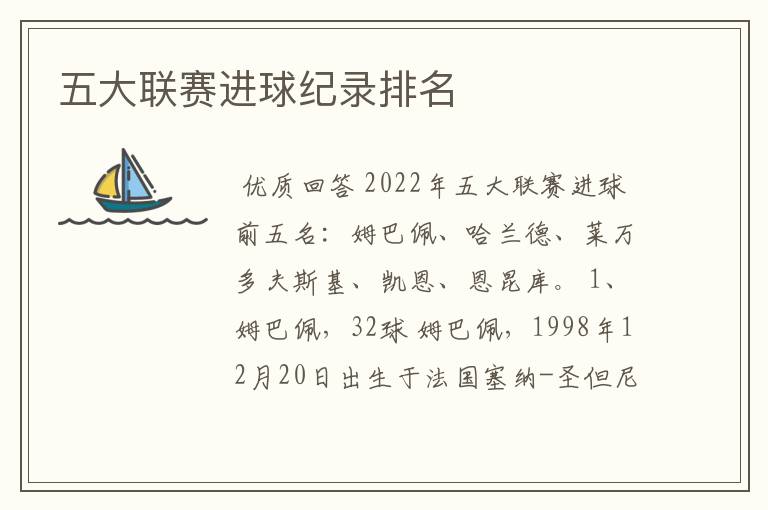 五大联赛进球纪录排名