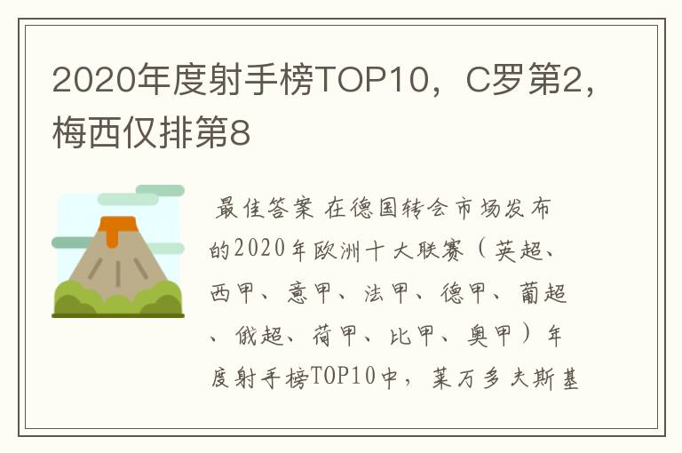 2020年度射手榜TOP10，C罗第2，梅西仅排第8