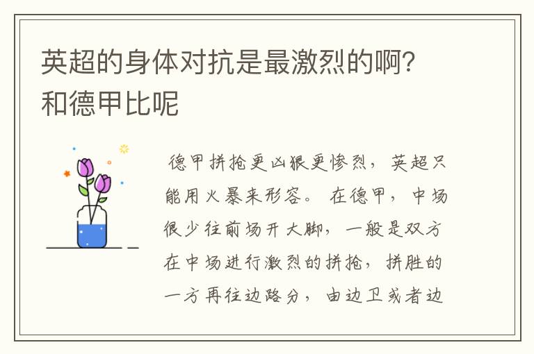 英超的身体对抗是最激烈的啊？和德甲比呢