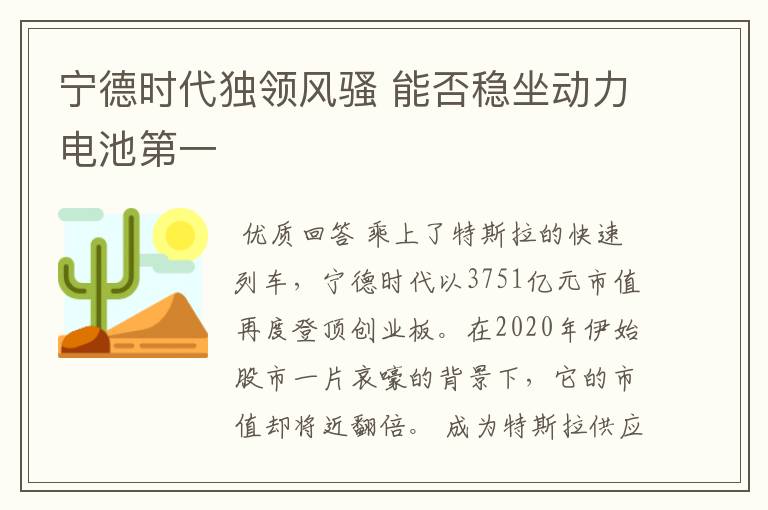 宁德时代独领风骚 能否稳坐动力电池第一