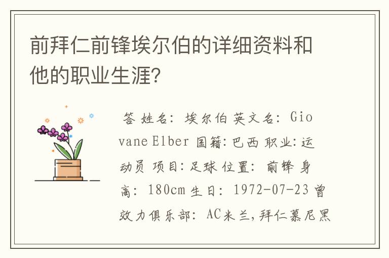 前拜仁前锋埃尔伯的详细资料和他的职业生涯？