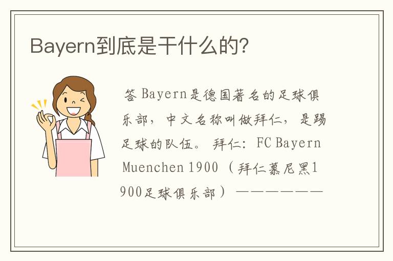 Bayern到底是干什么的？