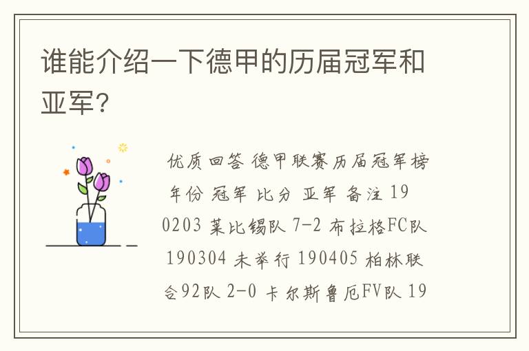 谁能介绍一下德甲的历届冠军和亚军?