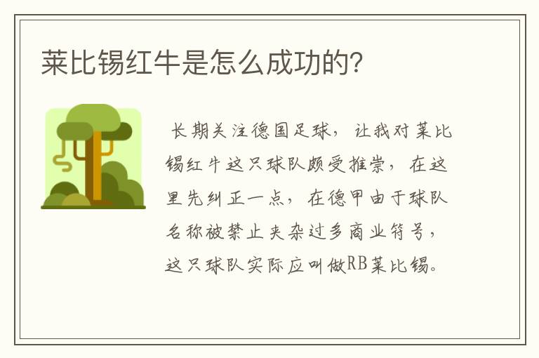 莱比锡红牛是怎么成功的？