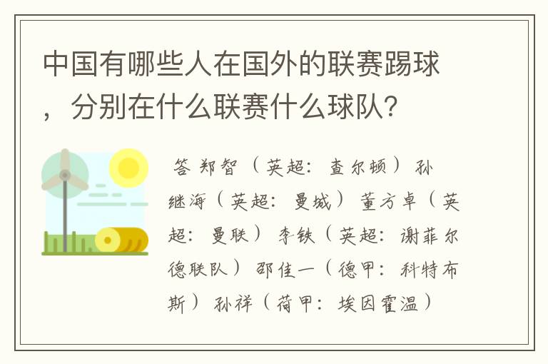 中国有哪些人在国外的联赛踢球，分别在什么联赛什么球队？