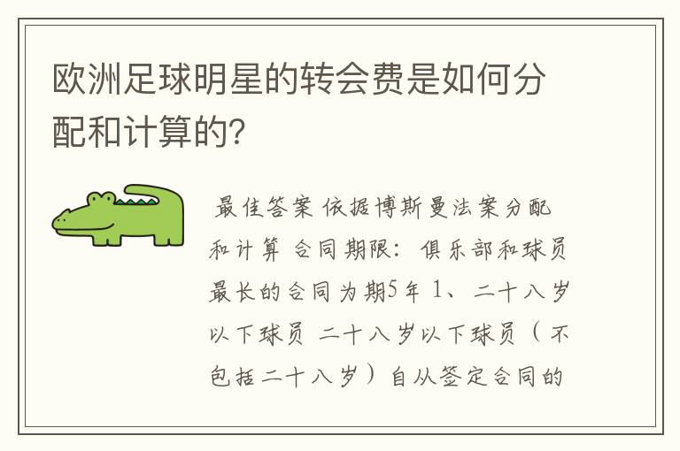 欧洲足球明星的转会费是如何分配和计算的？