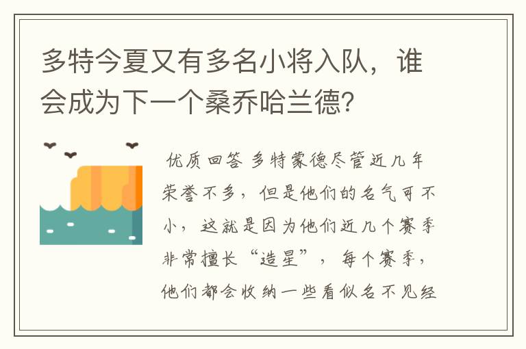 多特今夏又有多名小将入队，谁会成为下一个桑乔哈兰德？