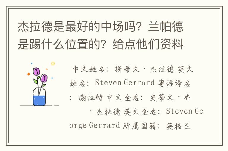 杰拉德是最好的中场吗？兰帕德是踢什么位置的？给点他们资料