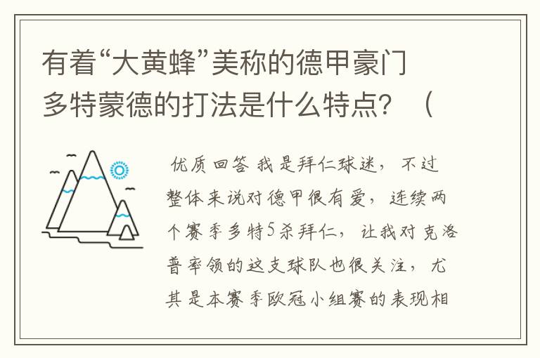 有着“大黄蜂”美称的德甲豪门多特蒙德的打法是什么特点？（请多特蒙德资深球迷回答）