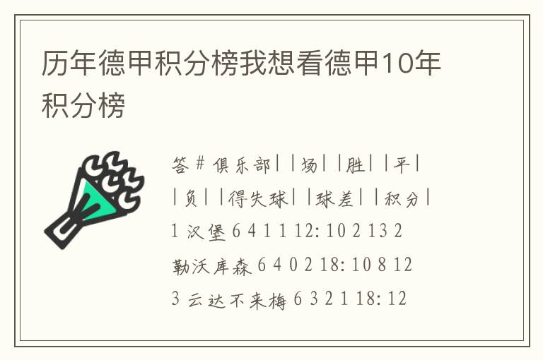 历年德甲积分榜我想看德甲10年积分榜