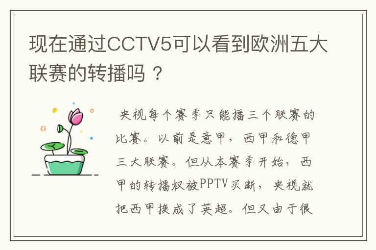 现在通过CCTV5可以看到欧洲五大联赛的转播吗 ?