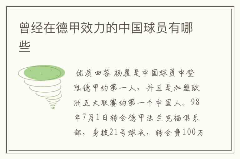 曾经在德甲效力的中国球员有哪些