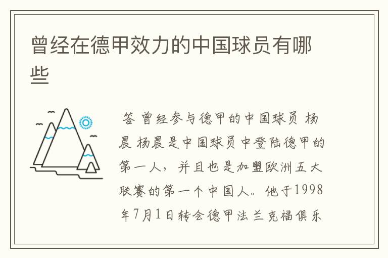 曾经在德甲效力的中国球员有哪些