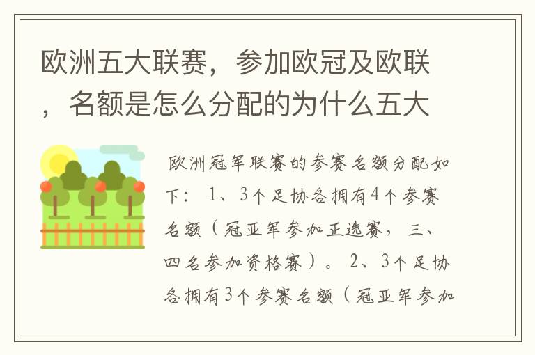 欧洲五大联赛，参加欧冠及欧联，名额是怎么分配的为什么五大联赛只有法甲