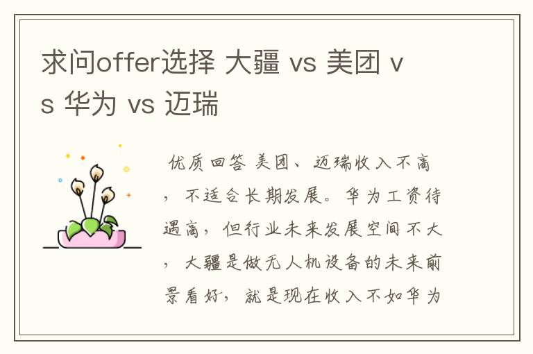 求问offer选择 大疆 vs 美团 vs 华为 vs 迈瑞