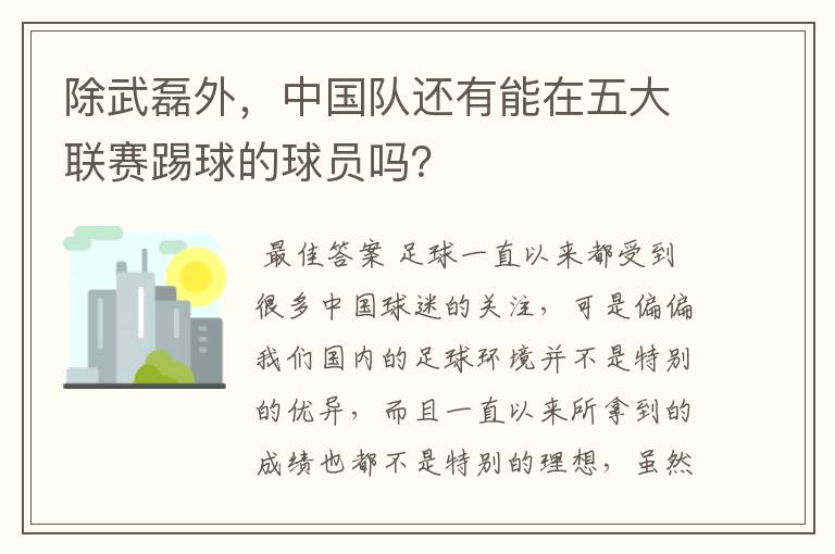 除武磊外，中国队还有能在五大联赛踢球的球员吗？