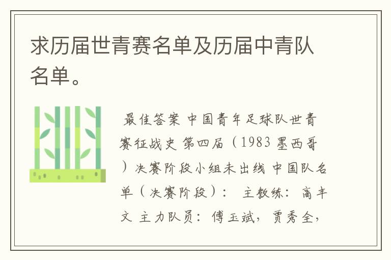 求历届世青赛名单及历届中青队名单。