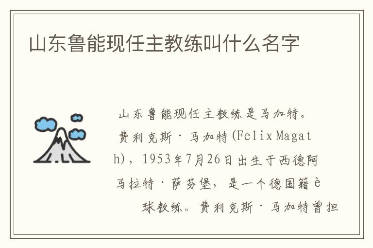 山东鲁能现任主教练叫什么名字