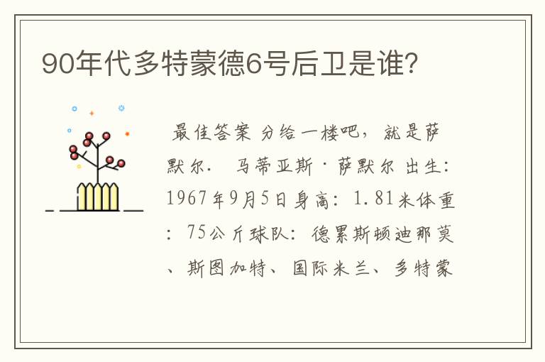 90年代多特蒙德6号后卫是谁？