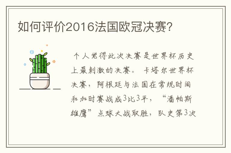 如何评价2016法国欧冠决赛？