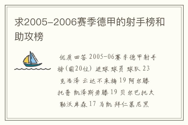 求2005-2006赛季德甲的射手榜和助攻榜