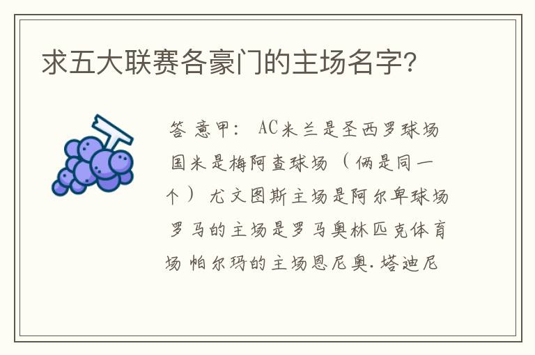 求五大联赛各豪门的主场名字?