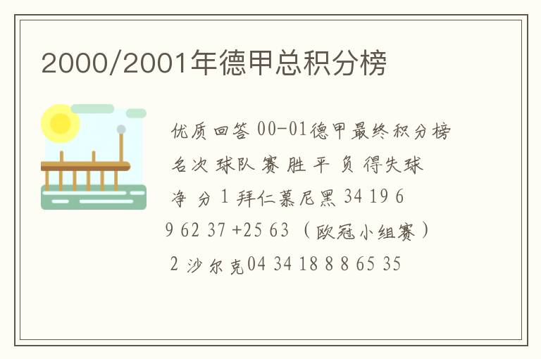 2000/2001年德甲总积分榜