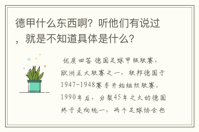 德甲什么东西啊？听他们有说过，就是不知道具体是什么？