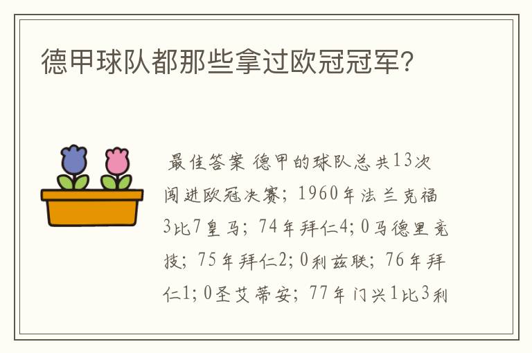 德甲球队都那些拿过欧冠冠军？