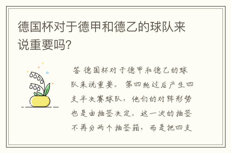 德国杯对于德甲和德乙的球队来说重要吗？