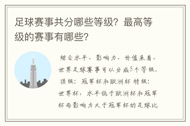 足球赛事共分哪些等级？最高等级的赛事有哪些？