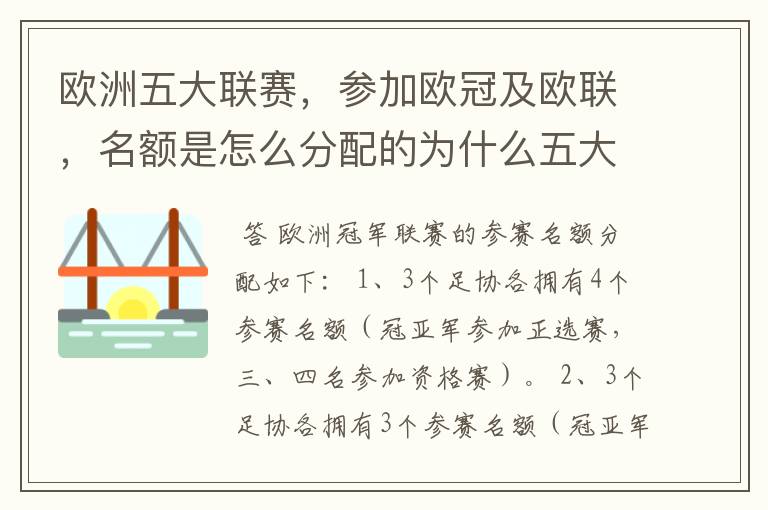 欧洲五大联赛，参加欧冠及欧联，名额是怎么分配的为什么五大联赛只有法甲