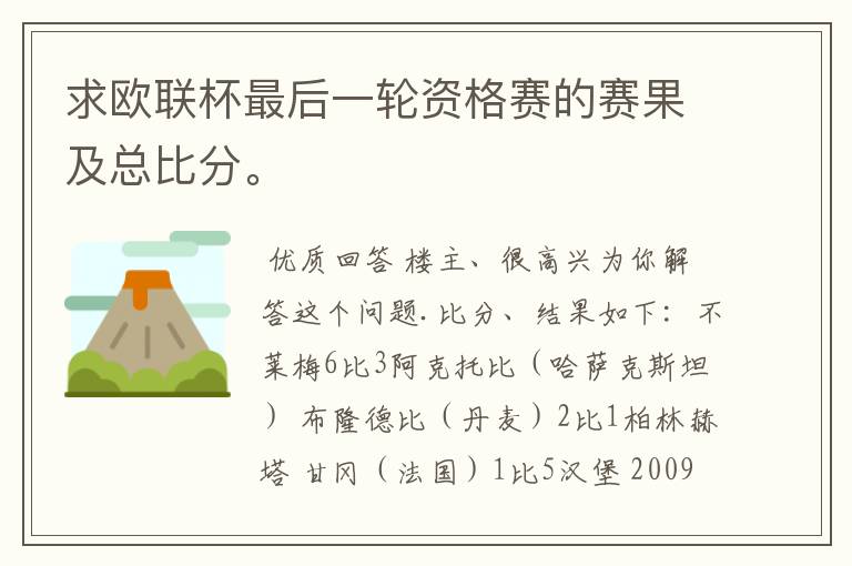 求欧联杯最后一轮资格赛的赛果及总比分。