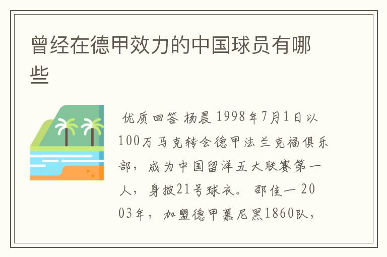 曾经在德甲效力的中国球员有哪些