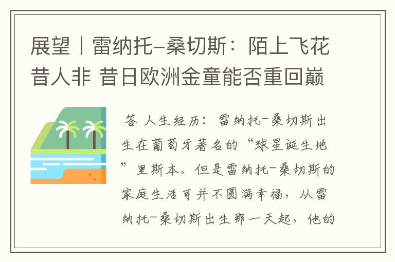 展望丨雷纳托-桑切斯：陌上飞花昔人非 昔日欧洲金童能否重回巅峰