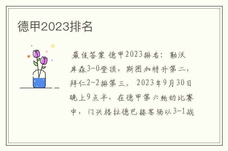 德甲2023排名