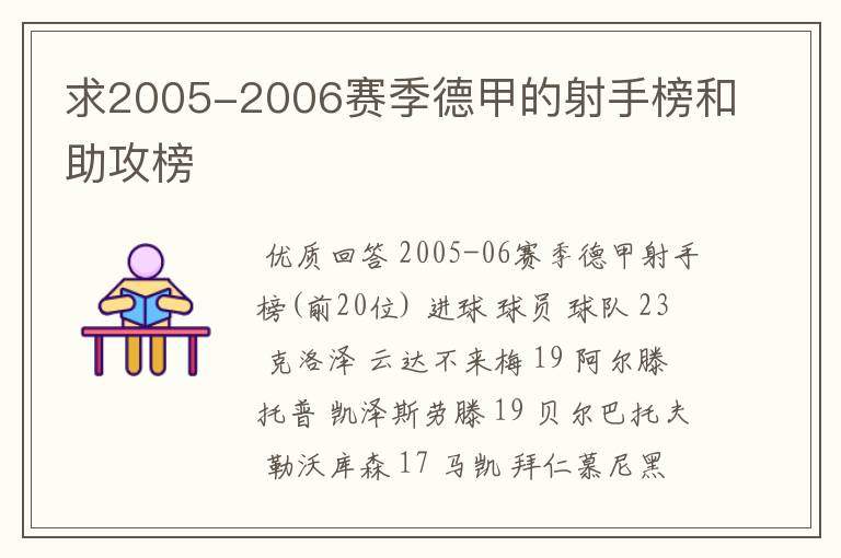 求2005-2006赛季德甲的射手榜和助攻榜