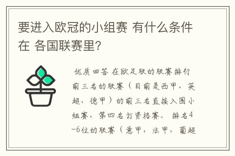 要进入欧冠的小组赛 有什么条件在 各国联赛里？