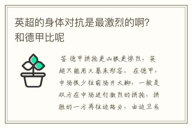 英超的身体对抗是最激烈的啊？和德甲比呢