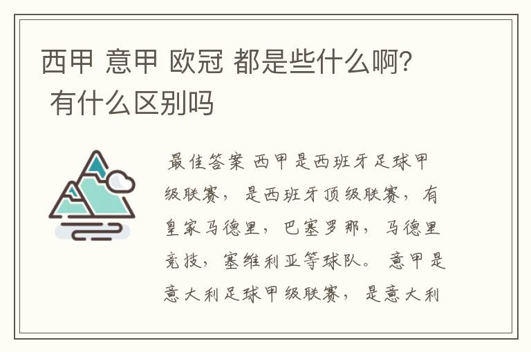 西甲 意甲 欧冠 都是些什么啊？ 有什么区别吗