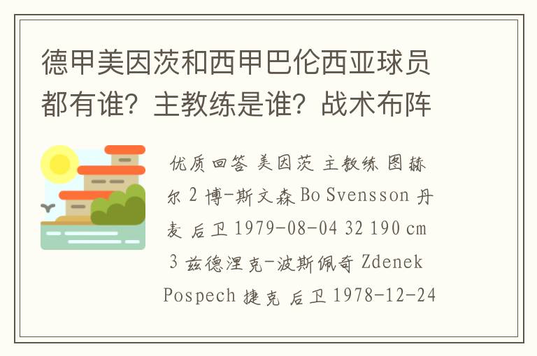 德甲美因茨和西甲巴伦西亚球员都有谁？主教练是谁？战术布阵怎样？